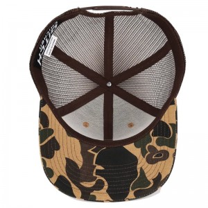 Anpassad anka Brown Camo Snapback Mesh Patch Logo 6 Panel Richardson 112 Trucker Cap Hat