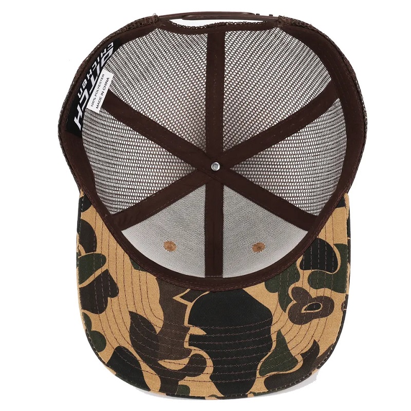 Anpassad anka Brown Camo Snapback Mesh Patch Logo 6 Panel Richardson 112 Trucker Cap Hat