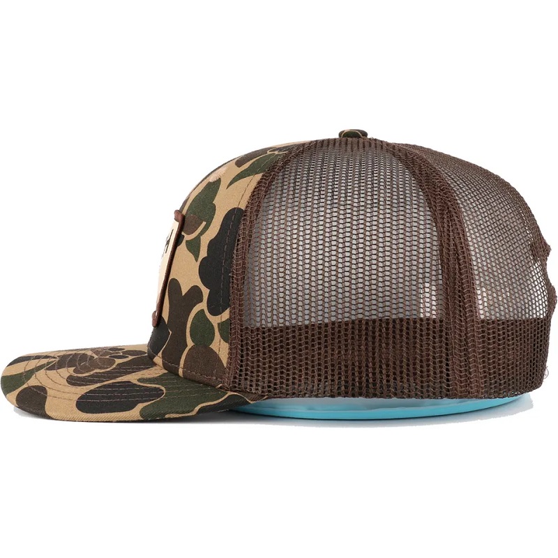 Anpassad anka Brown Camo Snapback Mesh Patch Logo 6 Panel Richardson 112 Trucker Cap Hat