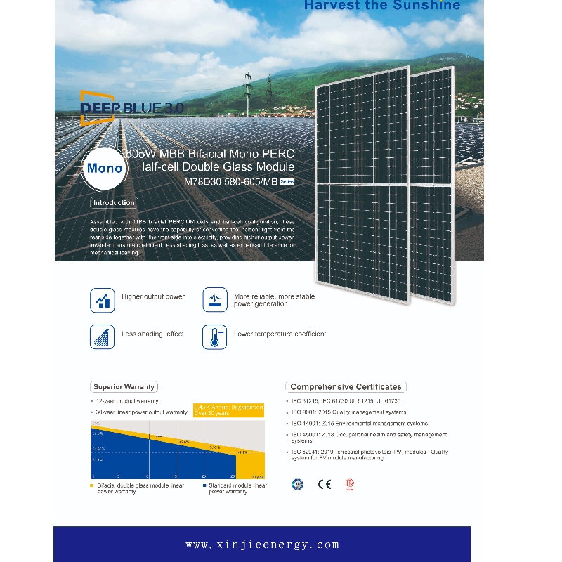 Photovoltaic Double Side 605 W M B B Hög Effektivitet Modulpaneler System online Försäljning