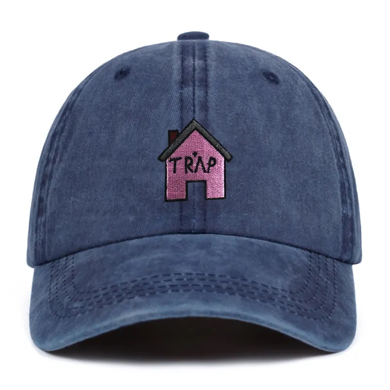 100% bomullstvättad fällhus broderier män kvinnor hip hop sport cap logo anpassad mode basebollhatt