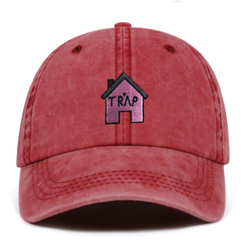 100% bomullstvättad fällhus broderier män kvinnor hip hop sport cap logo anpassad mode basebollhatt