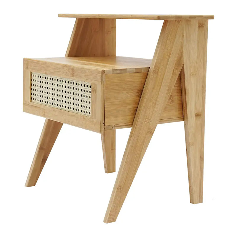 2 Tiers Bamboo End Table With Drawer Nightstands For Small Spaces Storage Night Stand Sidebord för sovrummet