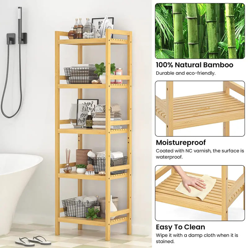 BSCI Custom 6 Tiers justerbar hög bokhylla bokhylla rack arrangör hyllenhet fristående förvaring bambu bokhylla