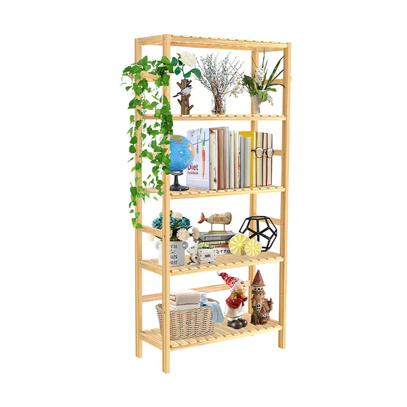 5-våningar justerbar bokhylla med hög vattentät badrumsställningsstativ bambu bokhylla