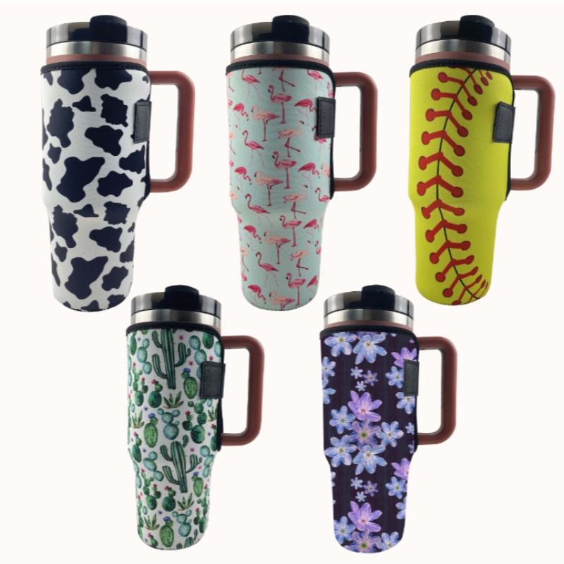 Anpassad sublimeringstryck Leopardko tryck Neopren Tumbler Sleeve Holder för 40oz Cup