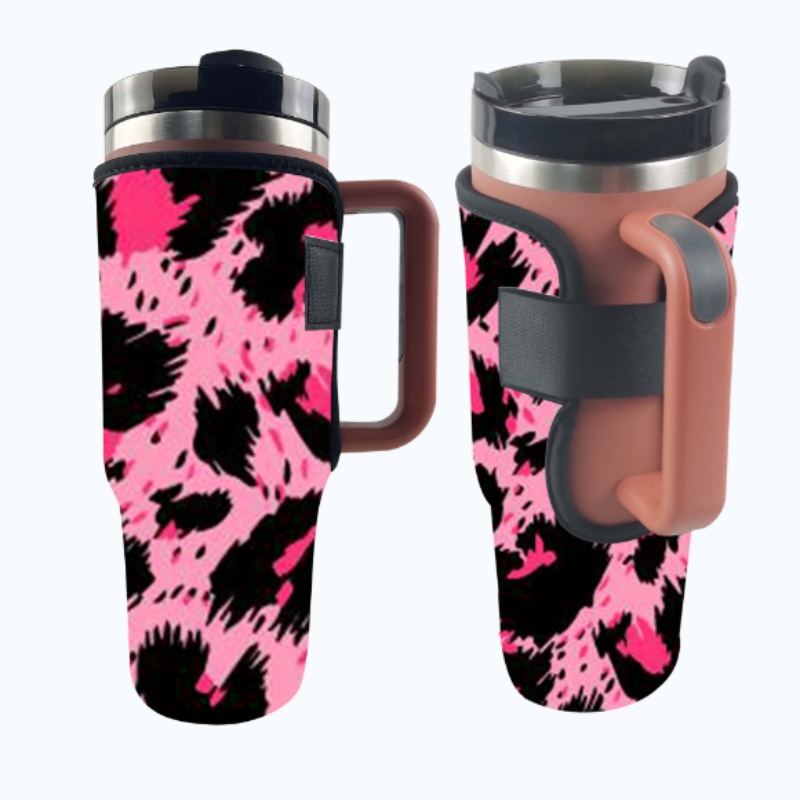 Anpassad sublimeringstryck Leopardko tryck Neopren Tumbler Sleeve Holder för 40oz Cup