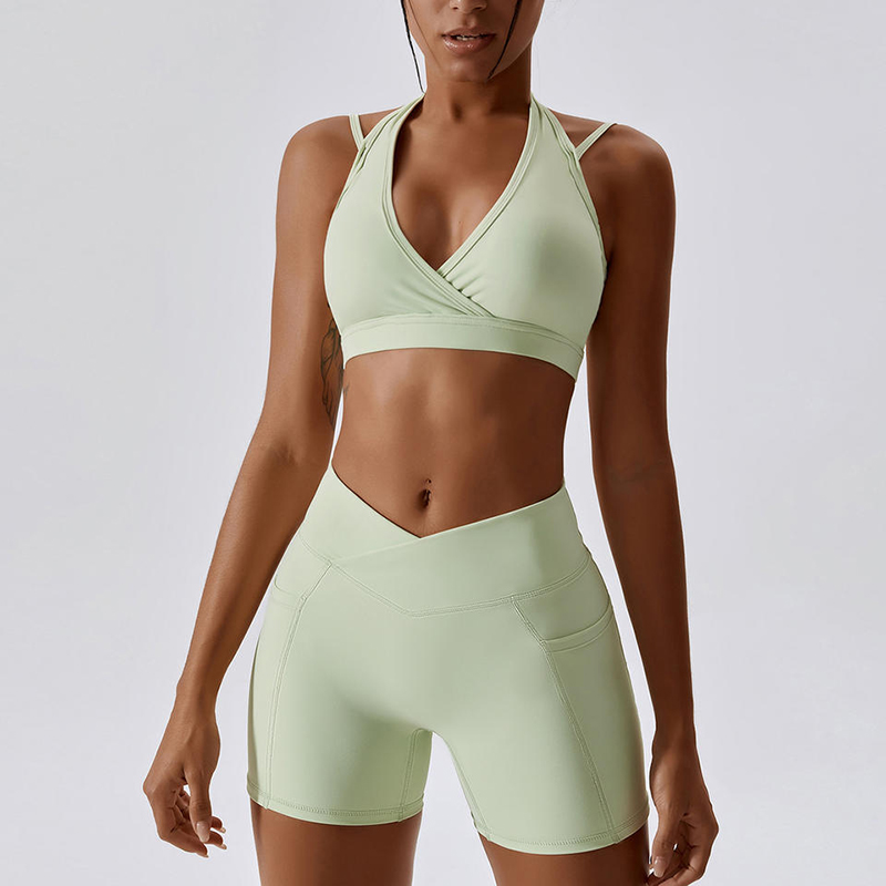 SC9283 Partihandel Fitness Yoga Active Wear Set Women Gym Solid Sport BH and Shorts Yoga Shorts Set