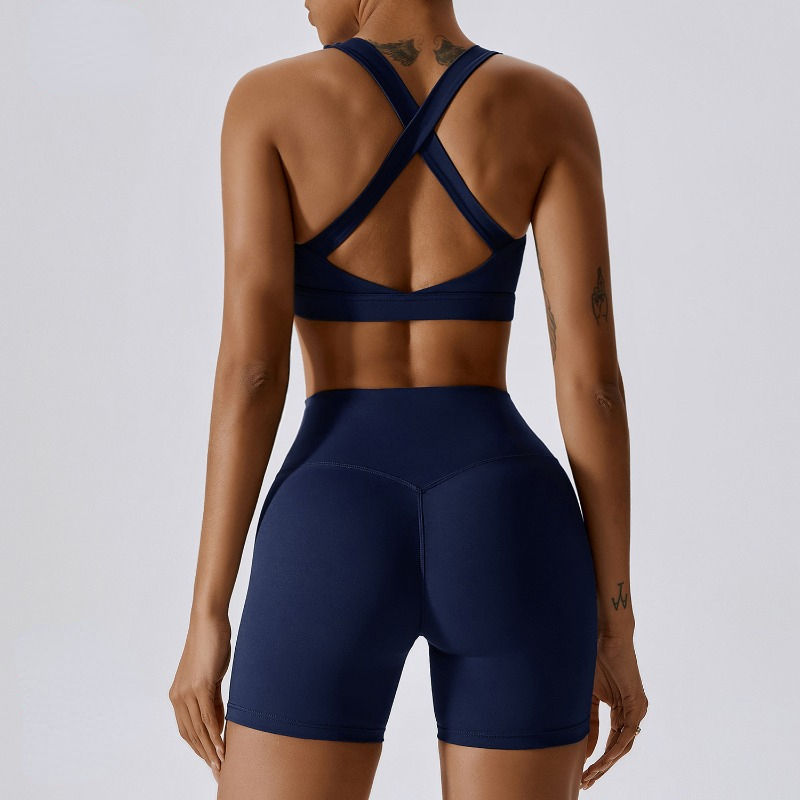 SC9284 Hög midja Träning Shorts Custom Yoga Set Seamless 2 Piece Set Bh Vest Shorts Suit Yoga Wear for Women