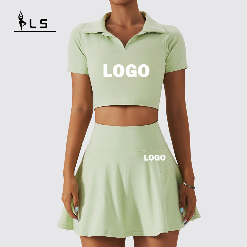 SC1055 CROP TOP POLO -skjortor och tenniskjol Set yoga conunto Yoga Set Fitness Woman 2024