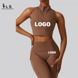 SC1069 Yoga Pants Stretch Leggings Sport Set Yoga Suit Tank Tops and Leggings Gymkläder Zip Top Yoga Set Active Wear