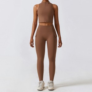 SC1069 Yoga Pants Stretch Leggings Sport Set Yoga Suit Tank Tops and Leggings Gymkläder Zip Top Yoga Set Active Wear