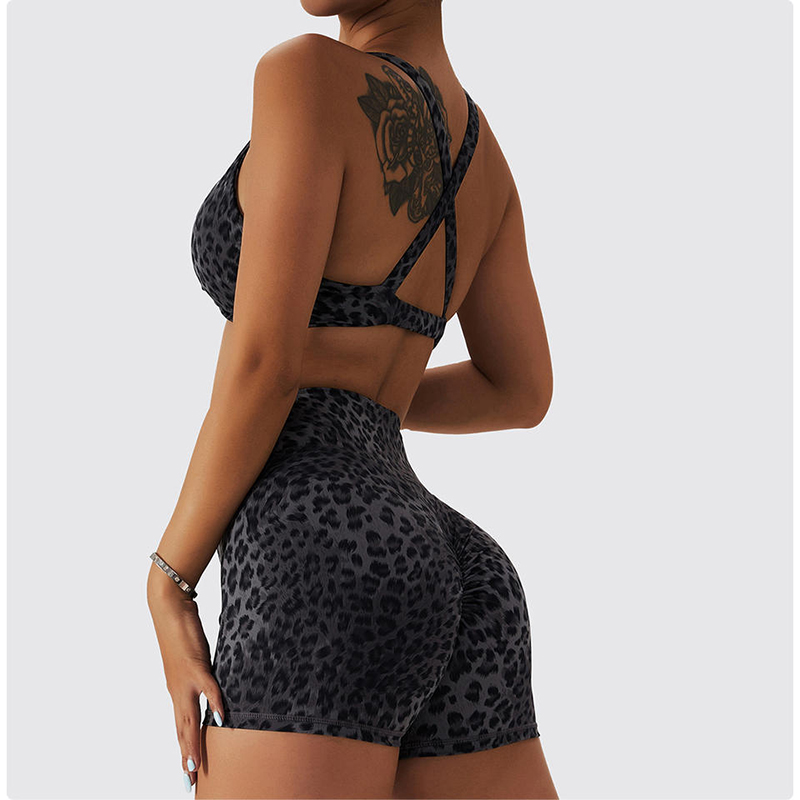 SC1066 Kvinnor Yoga Set Leopard Print Sport BH och Sport Shorts Runit Yoga Set Fitness Woman 2024