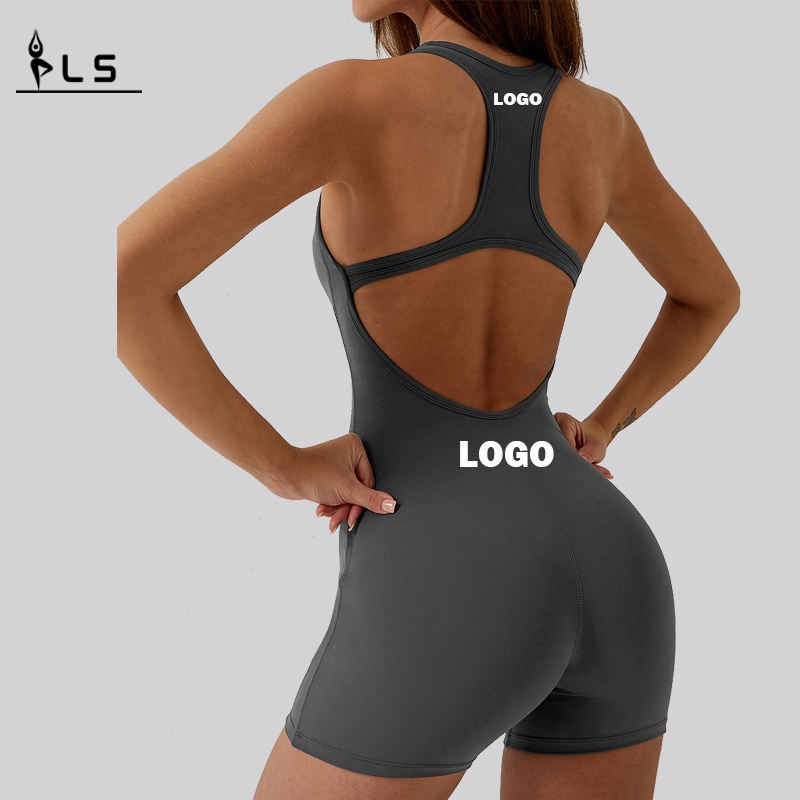 SC10611 One Pieces Seamless Women Yoga Set Bodysuit Hollow Out Back Sleeveless Sexy Short Rompers Jumpsuits
