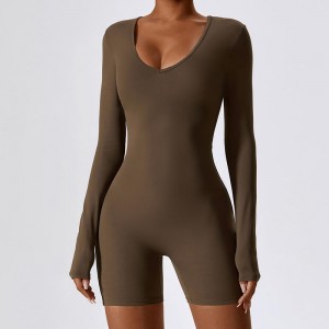 SC1079 OEM Custom Logo Quick Dry Long Sleeve Bodysuits Gym Workout Romper BodyCon Activewear One Piece Yoga Jumpsuit