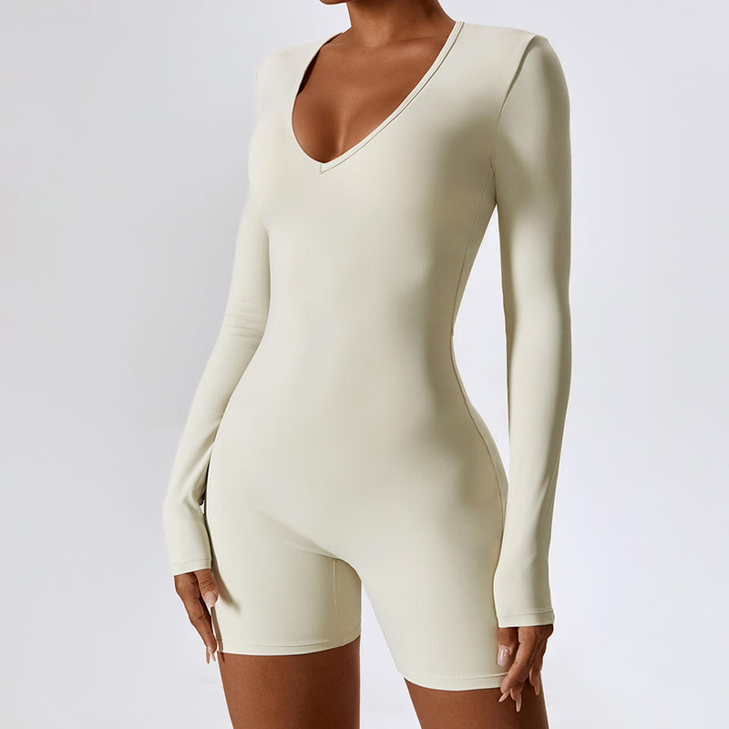 SC1079 OEM Custom Logo Quick Dry Long Sleeve Bodysuits Gym Workout Romper BodyCon Activewear One Piece Yoga Jumpsuit
