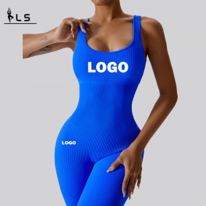 SC10711 Custom Fitness Sports Jumpsuit Gym Romper Seamless Ribbed One Piece Workout Yoga Bodysuits
