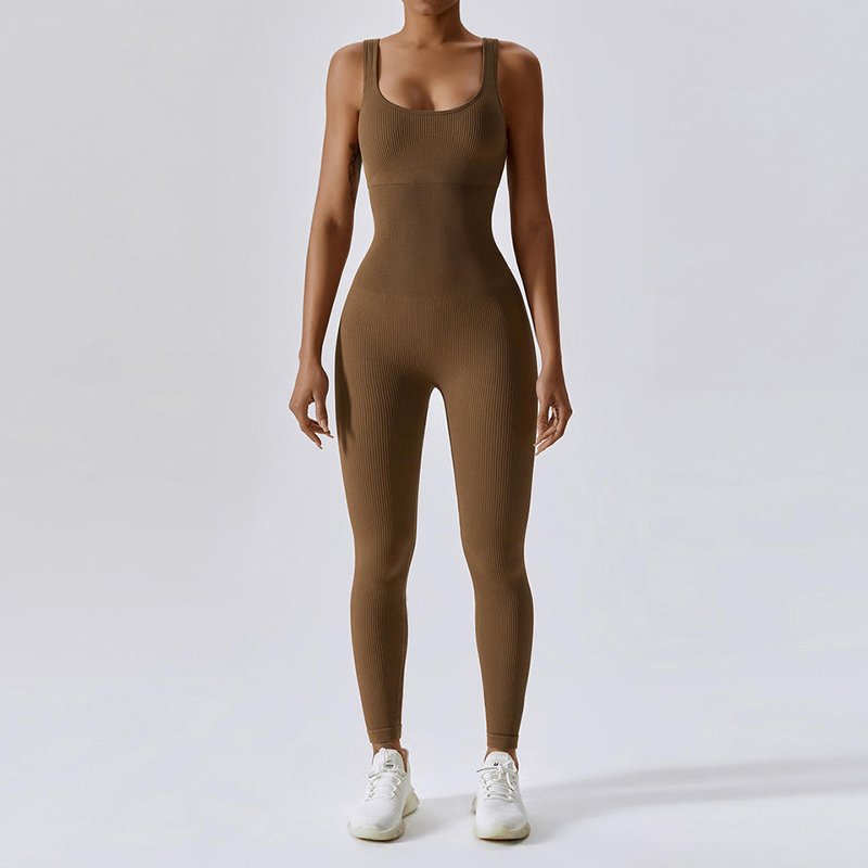 SC10711 Custom Fitness Sports Jumpsuit Gym Romper Seamless Ribbed One Piece Workout Yoga Bodysuits