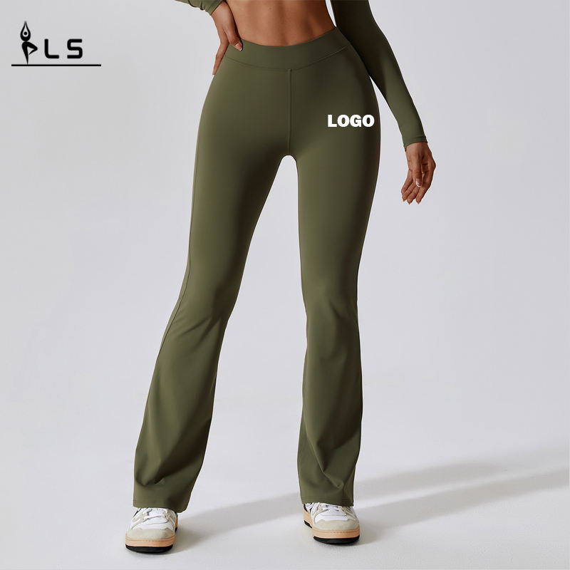 SC1096 Hög midja solid fyrvägs stretch leggings för kvinnor skjuter upp skrapa rumpa flare leggings yoga byxor för kvinnor