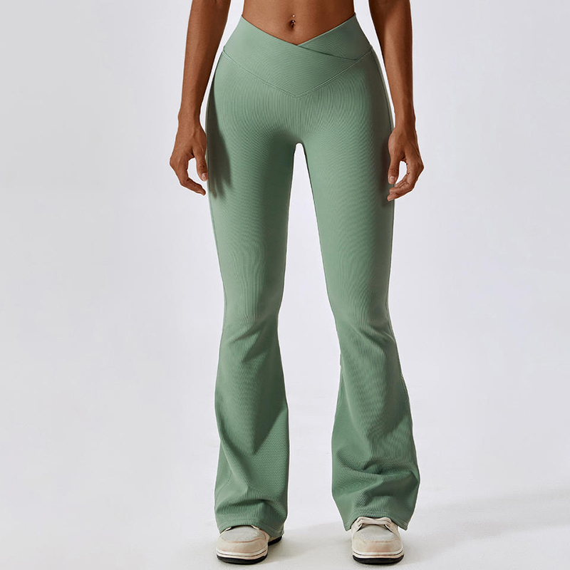 SC10102 Anpassad logotyp sömlösa flare leggings för kvinna rumpa lyftar leggings sport flared yoga byxor