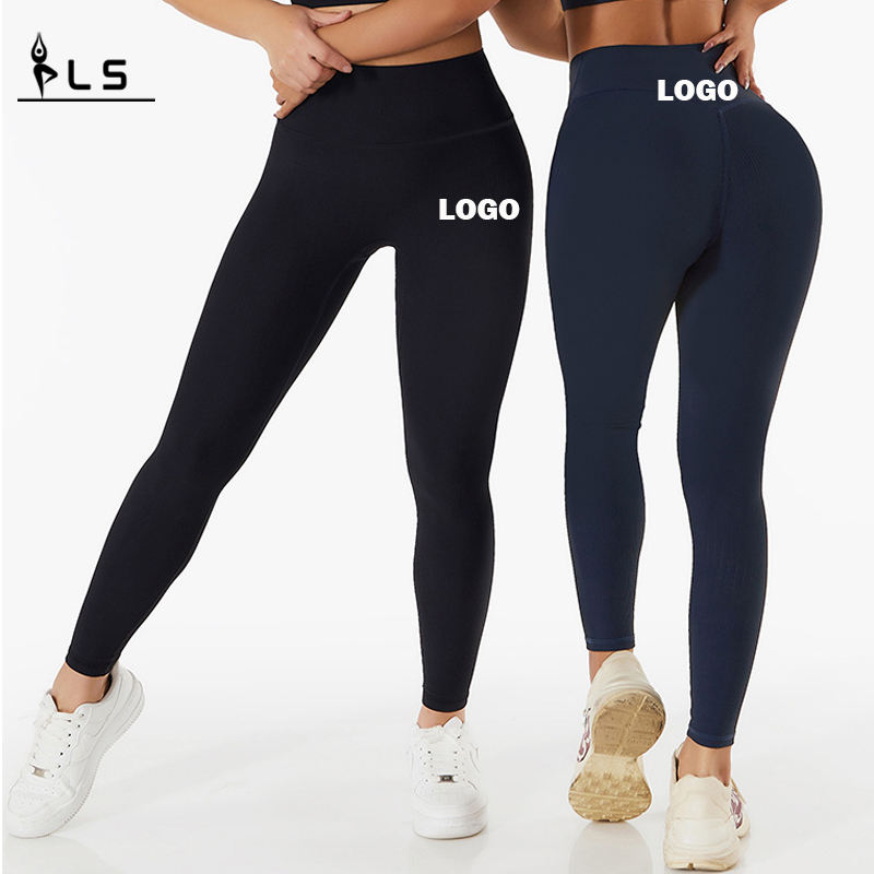 SC101013 Anpassad logotyp Sömlös rumpa Lift Yoga Pants Leggings for Women V Cut Push Up Fitness Leggings