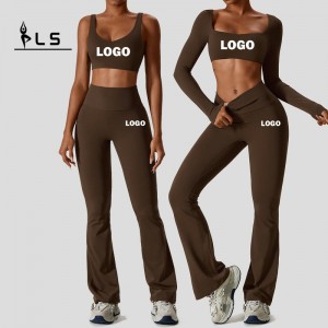 SC9272 YOGA SETS Fitness Women 2023 Långärmad sportbh Gym Sport Pants Two Piece Flare Leggings Wear Set