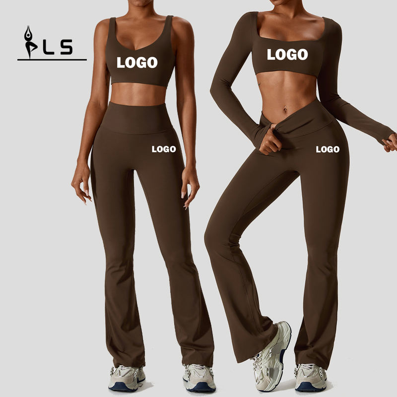 SC9272 YOGA SETS Fitness Women 2023 Långärmad sportbh Gym Sport Pants Two Piece Flare Leggings Wear Set