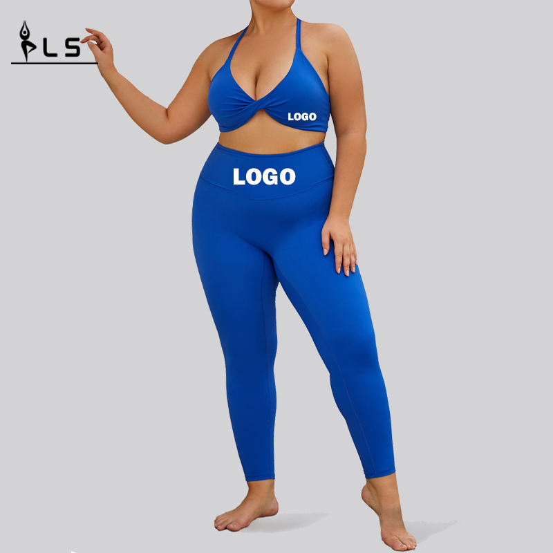 SC1068 Big Size Set Yoga Conkomunto Plus Size Solid Yoga Pants Stretch Legings Sport Set Yoga Suit