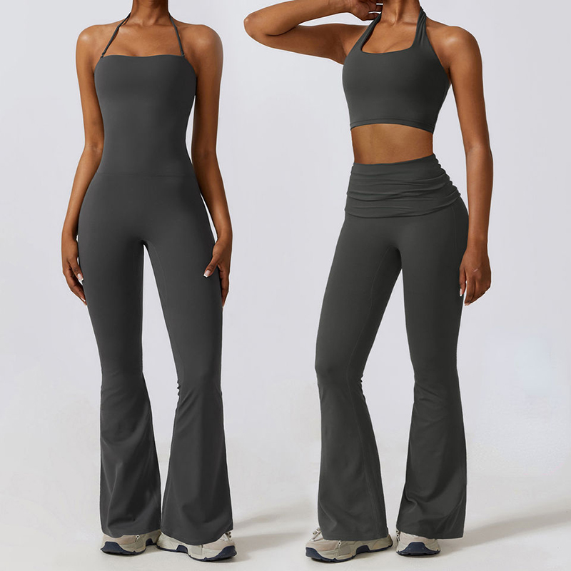 SC10710 Öppna rygg Sexig One Piece Dance Yoga Ladies Gym Wear Backless Halter Neck Women Jumpsuits Gym Romper