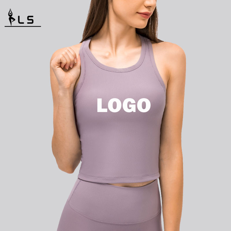 SC10255 toppar snabb torrmonterad tank topp gym sport yogakompression beskurna yogatankar med kuddar