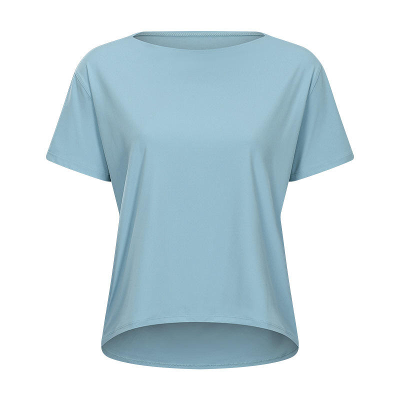 SC10266 Anpassad logotyp Yoga Shirt Cutout Workout Pullover Yoga Shirt Kort ärm Sport Yoga Workout Loose Quick Dry T Shirt Kvinnor