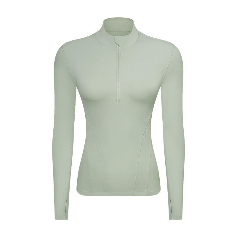 SC10268 YOGA Långärmad kvinnor T-shirt Gym Skjorta Komprimering Gym Träning Sporting Stand Collar Half Zip Sport T Shirt For Women