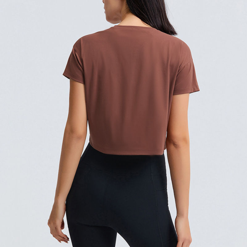 SC102610 Lös skjorta för yogashorts Gym Yoga Activewear Kort ärm T -skjorta Crop Top Sale andas snabbt torkande fritidsyoga