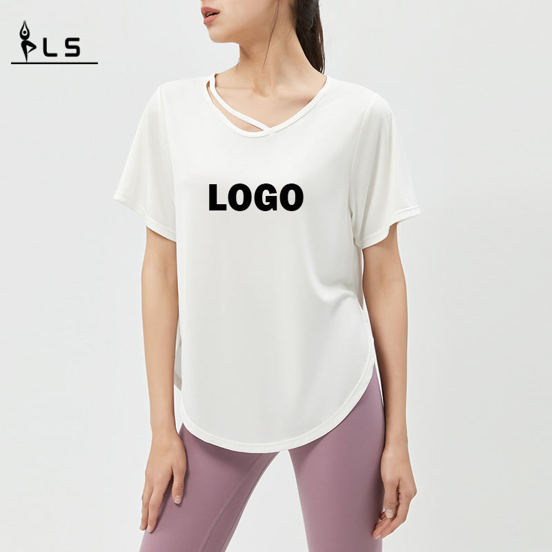 SC10264 YOGA T-skjortor Fitness Running Runda-Neck T-shirts Lossa Casual Fitness Yoga Kort ärm