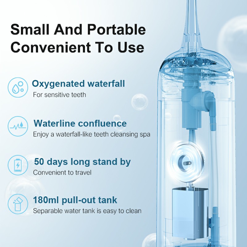 Oral Irrigator Portable Dental Water Flossser IPX7 Vattentät laddningsbar 6 Mod Tandrengörare 180 ml Dental Water Jet
