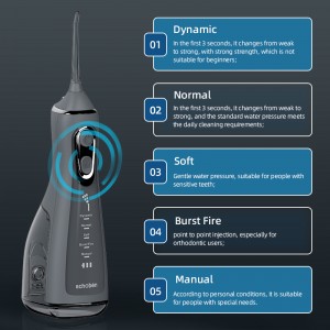 Uppladdningsbar tandvård avtagbar rengörbar vattentank trådlöst vattenfloss för tänder Gummi hängslen