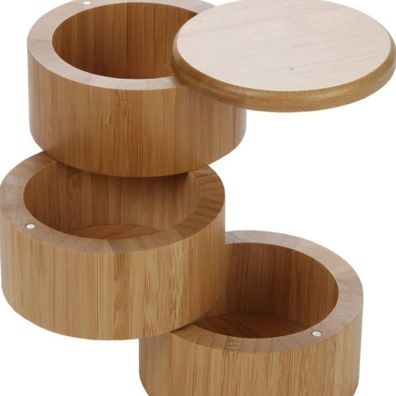 3 Tiers bambu saltlåda, bambu kryddbox med magnet