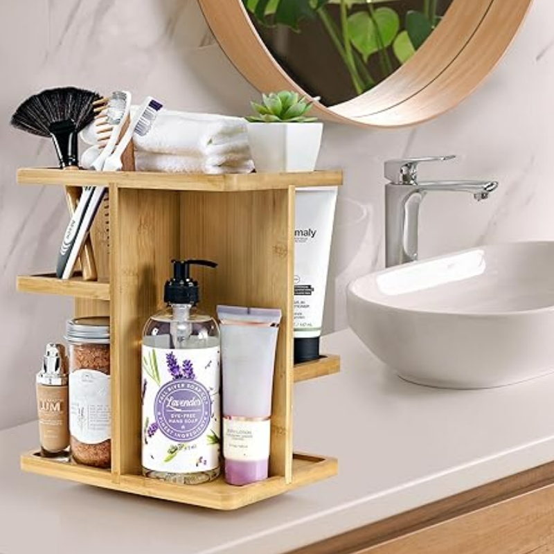 Sorbus 360 ° Makeup Organizer - Bamboo Wood Make Up Storage Carousel for Cosmetics, Skin Care Rotating Makeup Organizer för fåfänga, badrumslagring