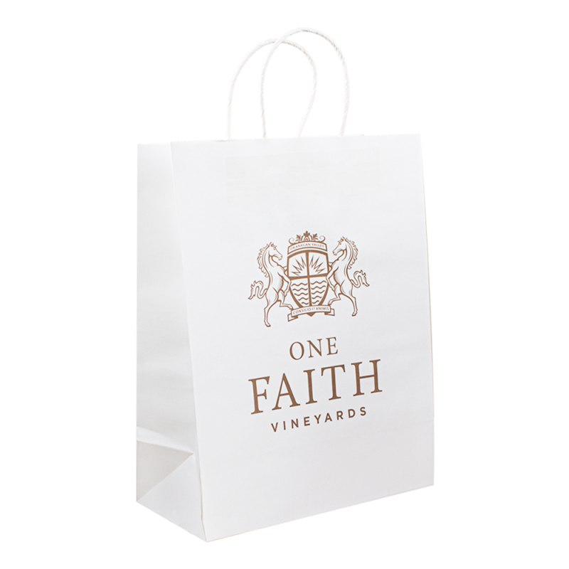 Vit svart papperspåse med logotyp, återvunnet bruna kraftpapperväskor med handtag, anpassad Kraft Paper shoppingväska med din egen logotyp