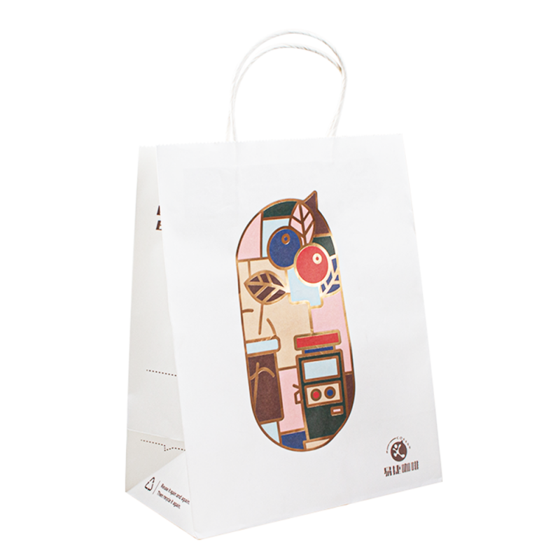Anpassad återvinningsbar Kraft Paper Bag med din egen logotyp, anpassad shopping papperspåse för mat med handtag
