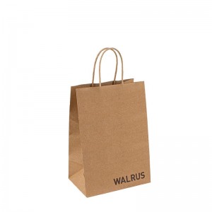 Återvinningsbar Kraft Paper Bag med egen logotyp Anpassad shopping papperspåse för mat med handtag ta bort väska