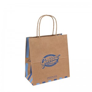 Återvinningsbar Kraft Paper Bag med egen logotyp Anpassad shopping papperspåse för mat med handtag ta bort väska