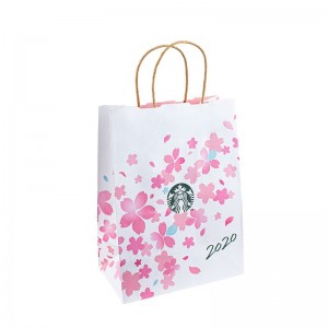 Miljövänlig återvunnen svart vit mat takeaway förpackning hantverk papperspåse butik gåva shopping brun kraft papper väska med handtag