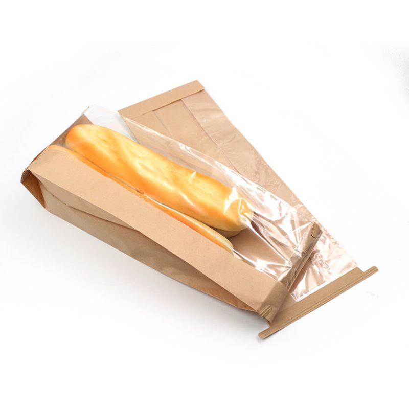 Matklassfettsäker Kraft Paper Pouch med fönster för croissant