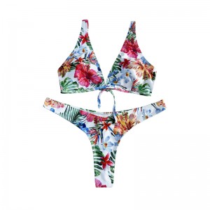 Blommig etnisk stil båge båge bred rem tvådelar baddräkt