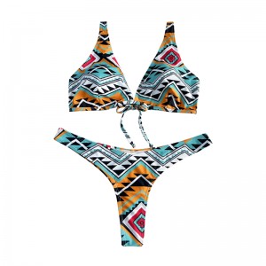 Blommig etnisk stil båge båge bred rem tvådelar baddräkt