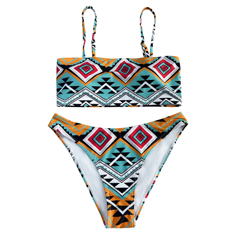 Casual Comfort Halter Ethnic Style tryckt tvådelar baddräkt