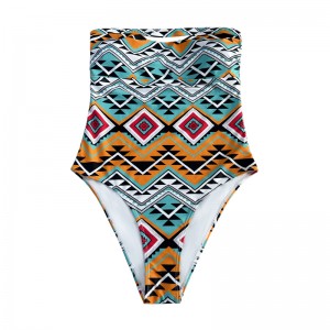 Sexig axelbandslös tryck etnisk i ett stycke