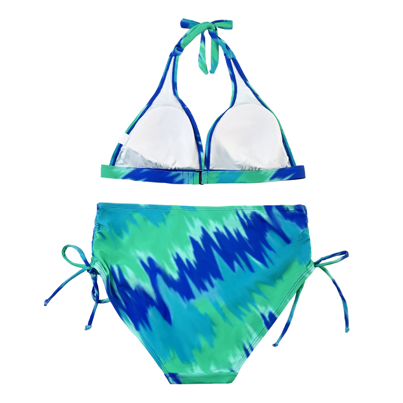TEAL Halter Strap Strap Swimsuit Pleated Bow Swim Shorts Tryckt baddräkt