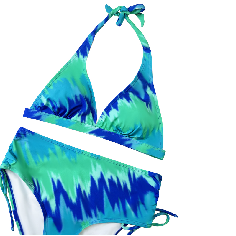 TEAL Halter Strap Strap Swimsuit Pleated Bow Swim Shorts Tryckt baddräkt